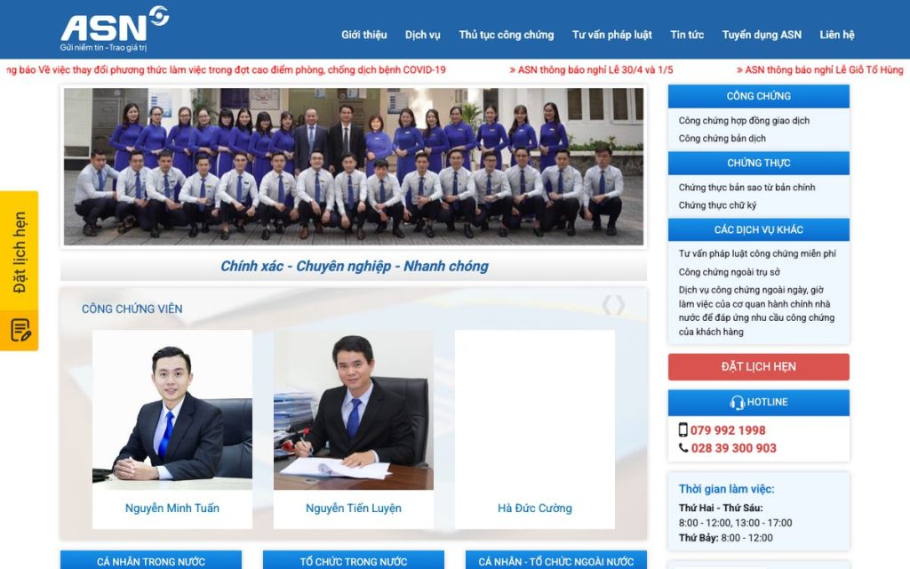 Giao diện website congchungchaua.vn